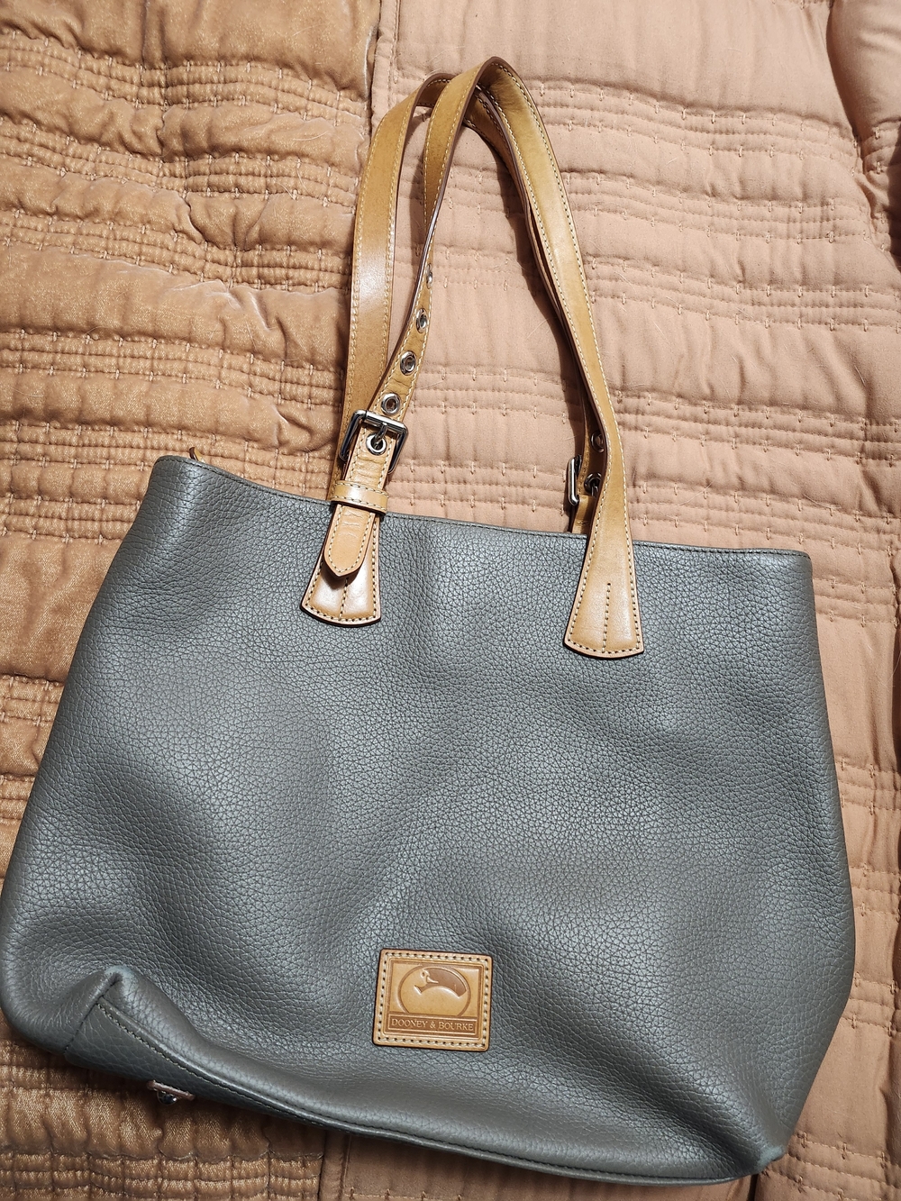 Dooney & Bourke Gray Leather Tote with Tan Straps